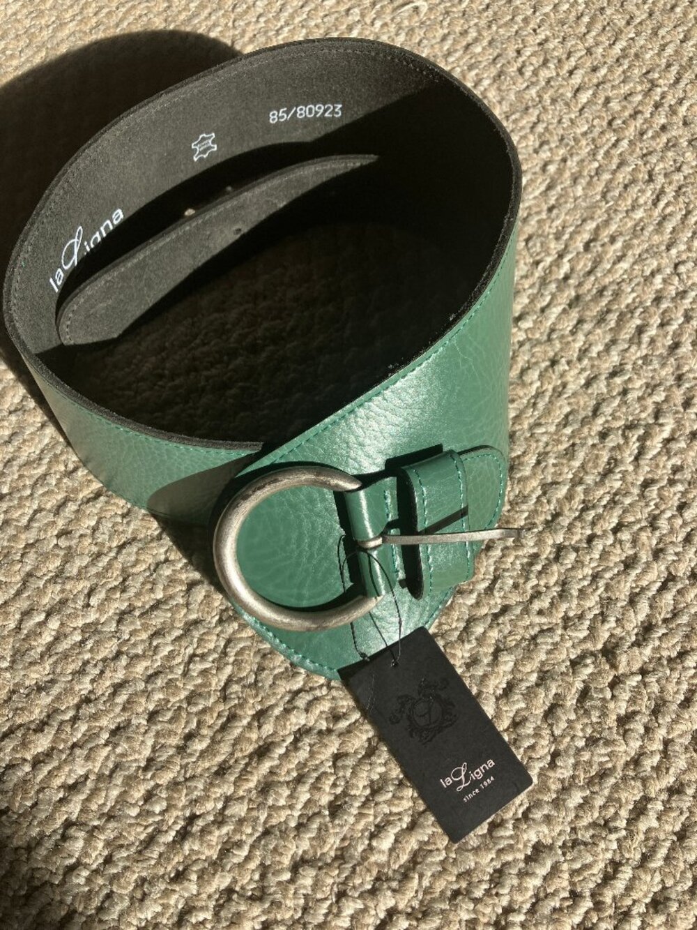 NWT La Ligna German Leather Green Woman Belt Cinch 40 long